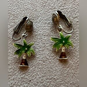 Sterling Silver Vintage Palm Tree Clip-On Earrings EUC